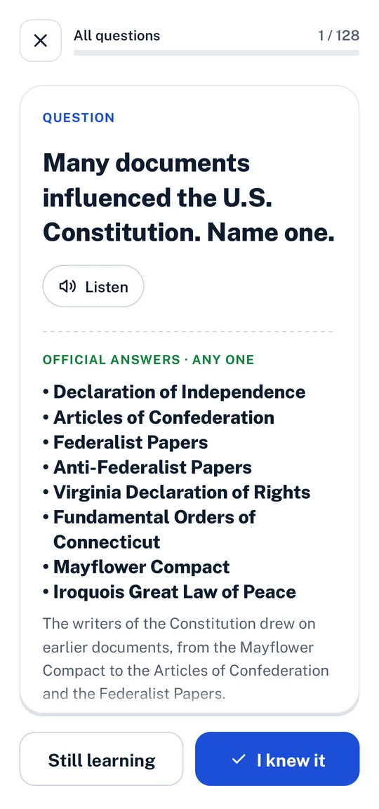A Belong flashcard with the official answers and an explanation